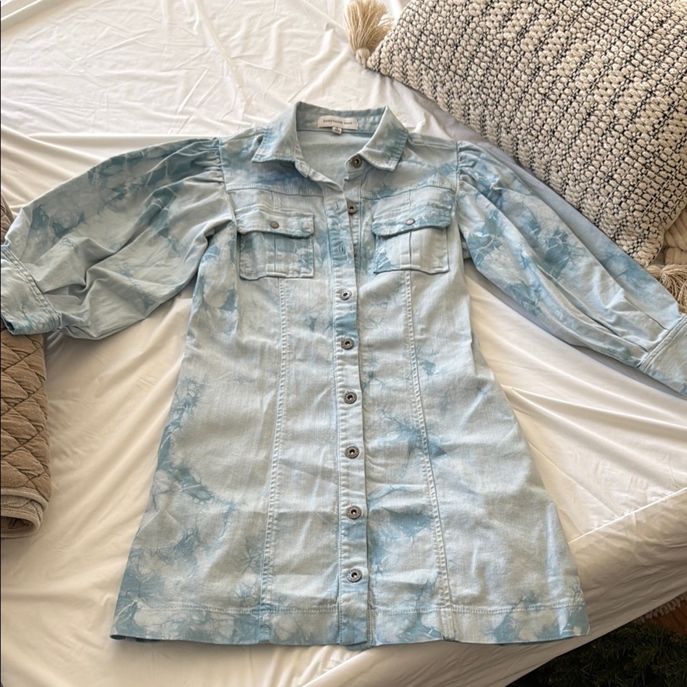 Blue Tie-Dye Button-Up Dress